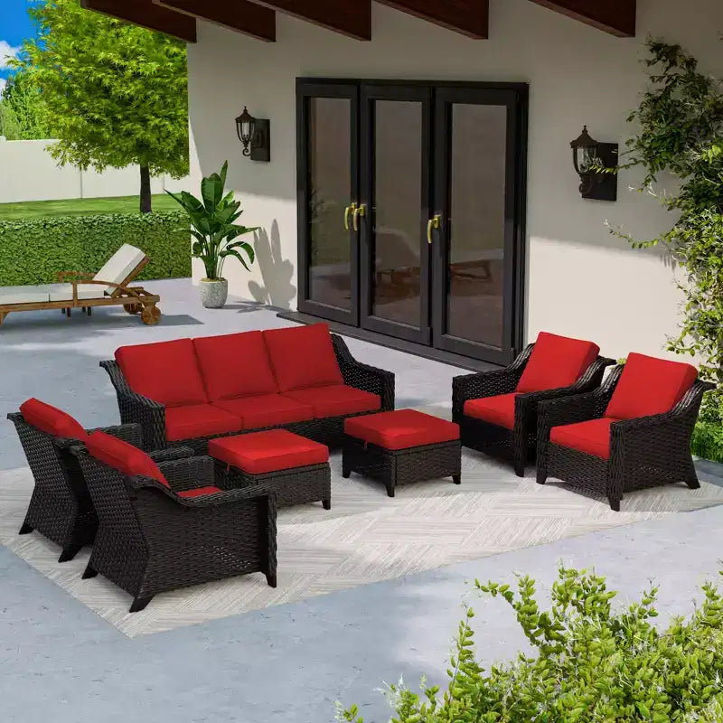 UPTIOT Salon de jardin 6 pièces avec deux canapés 3 places, deux fauteuils et deux ottomans