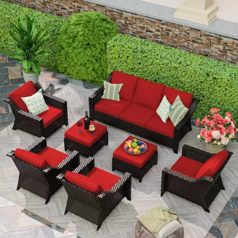 UPTIOT Salon de jardin 6 pièces avec deux canapés 3 places, deux fauteuils et deux ottomans