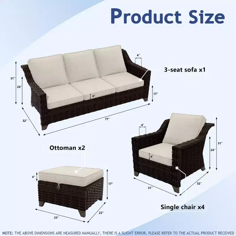 UPTIOT Salon de jardin 6 pièces avec deux canapés 3 places, deux fauteuils et deux ottomans