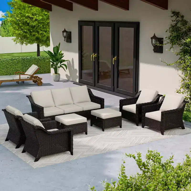 UPTIOT Salon de jardin 6 pièces avec deux canapés 3 places, deux fauteuils et deux ottomans