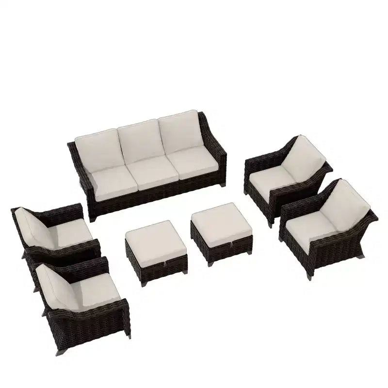 UPTIOT 6-Piece Outdoor Patio Set with Two 3-Seat Sofas, Two Chairs & Two Ottomans