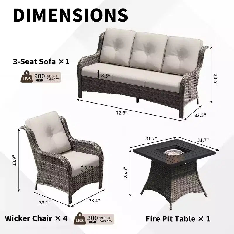 Ensemble de brasero d'extérieur UPTIOT 7 pièces tout temps avec canapé 3 places, fauteuils et table