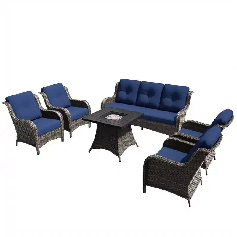 Ensemble de brasero d'extérieur UPTIOT 7 pièces tout temps avec canapé 3 places, fauteuils et table