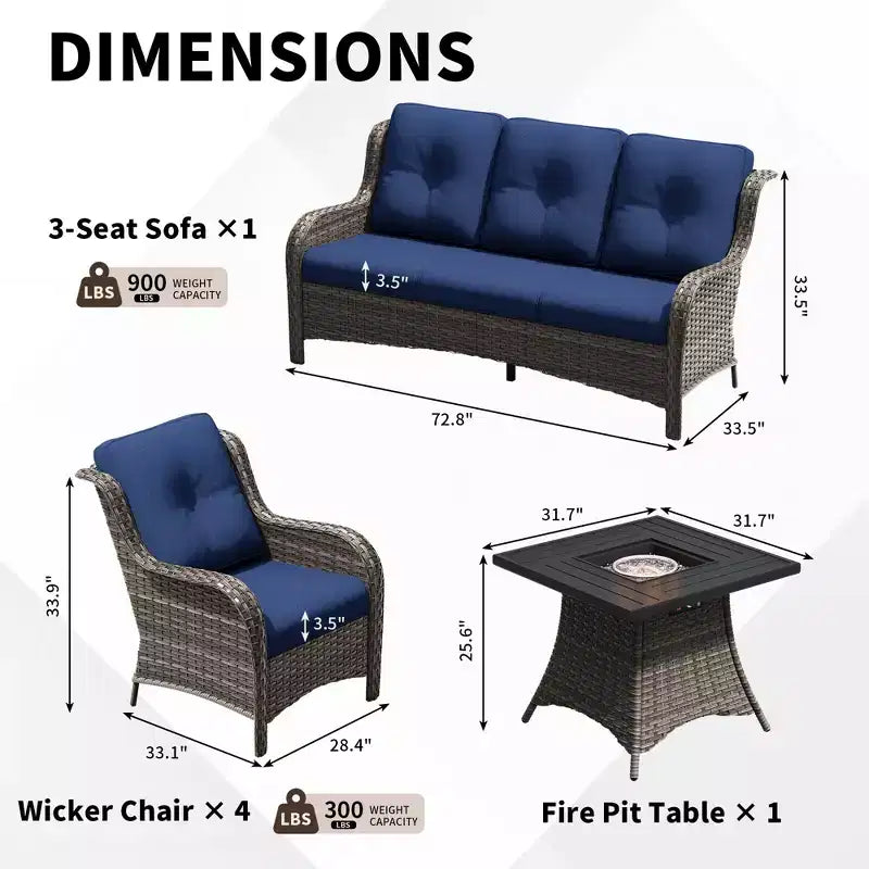 Ensemble de brasero d'extérieur UPTIOT 7 pièces tout temps avec canapé 3 places, fauteuils et table