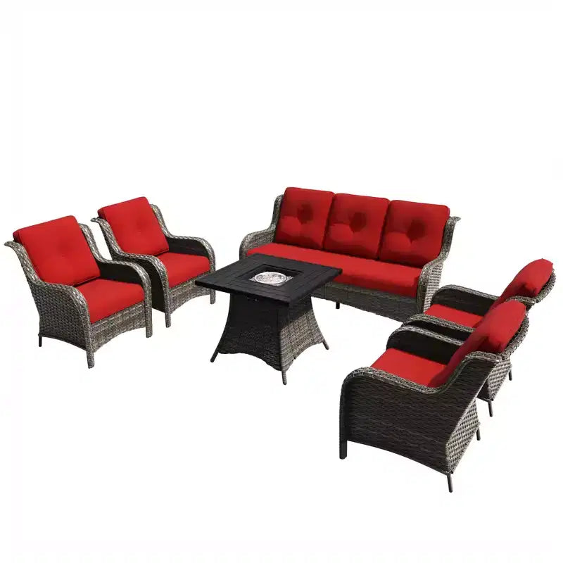Ensemble de brasero d'extérieur UPTIOT 7 pièces tout temps avec canapé 3 places, fauteuils et table