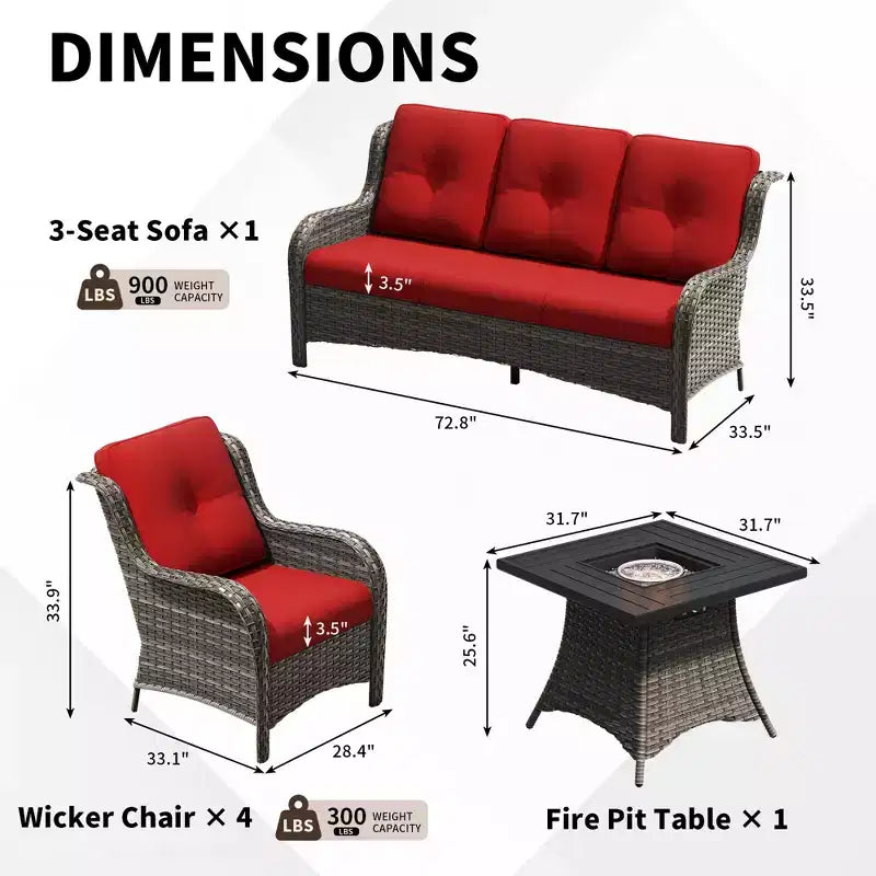 Ensemble de brasero d'extérieur UPTIOT 7 pièces tout temps avec canapé 3 places, fauteuils et table