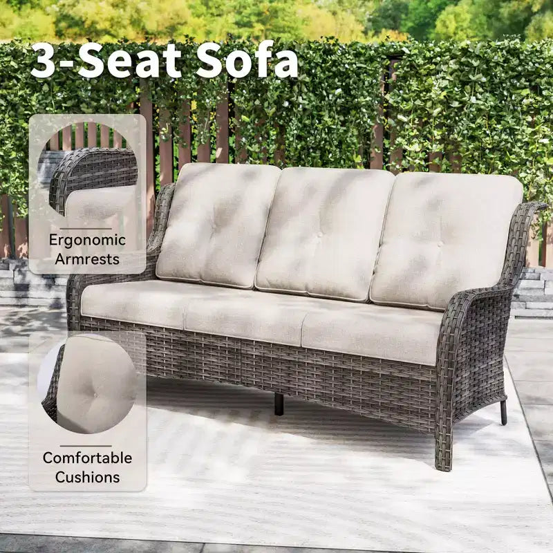 Ensemble de brasero d'extérieur UPTIOT 7 pièces tout temps avec canapé 3 places, fauteuils et table