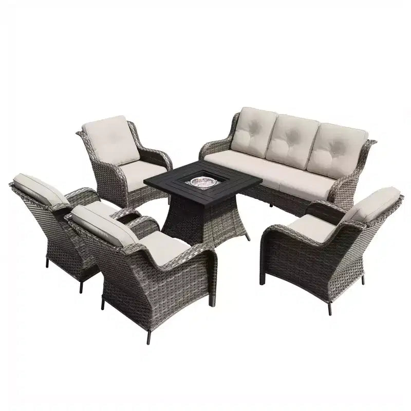 Ensemble de brasero d'extérieur UPTIOT 7 pièces tout temps avec canapé 3 places, fauteuils et table