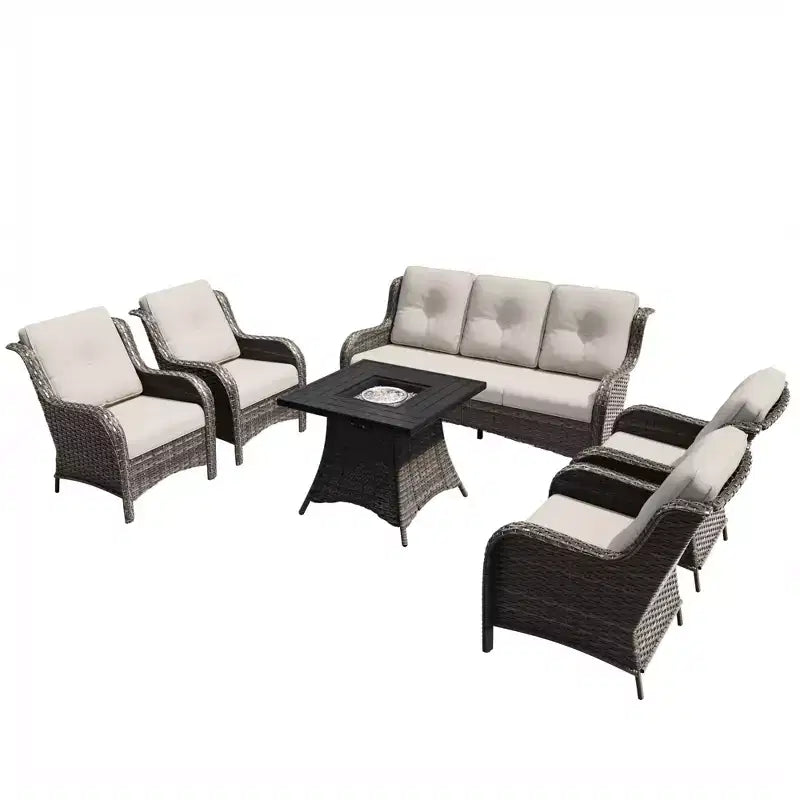 Ensemble de brasero d'extérieur UPTIOT 7 pièces tout temps avec canapé 3 places, fauteuils et table