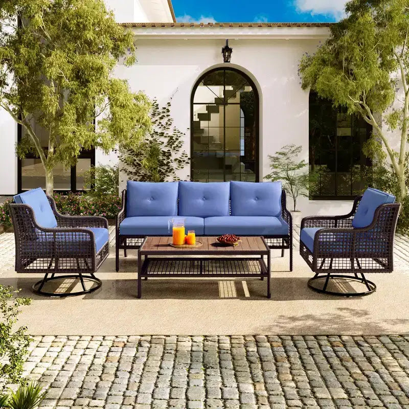 CLIHOME 4 Pieces Patio Furniture Wicker Sofa Set with Swivel Chairs, 5-person Sectional Rattan Outdoor Conversation Set