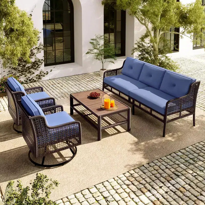 CLIHOME Ensemble de meubles de patio 4 pièces comprenant un canapé en rotin et des fauteuils pivotants, salon de jardin 5 places en rotin pour l'extérieur