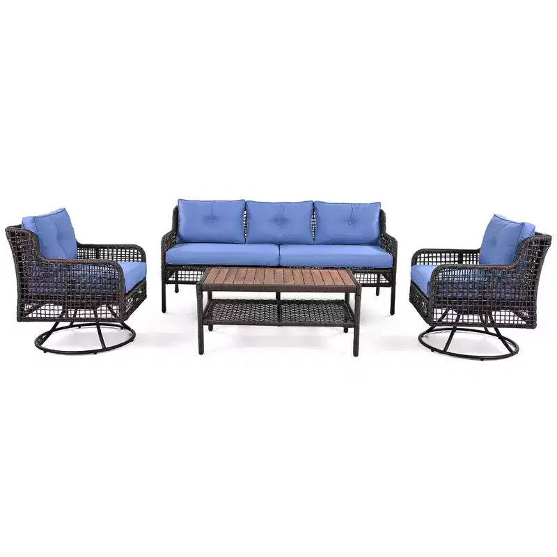 CLIHOME Ensemble de meubles de patio 4 pièces comprenant un canapé en rotin et des fauteuils pivotants, salon de jardin 5 places en rotin pour l'extérieur