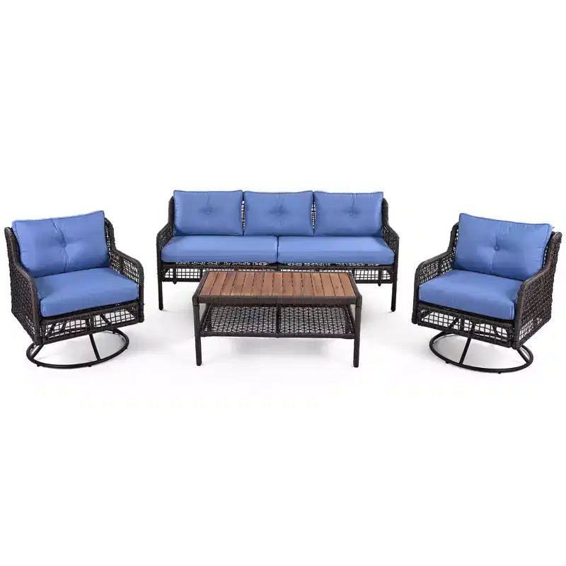 CLIHOME Ensemble de meubles de patio 4 pièces comprenant un canapé en rotin et des fauteuils pivotants, salon de jardin 5 places en rotin pour l'extérieur