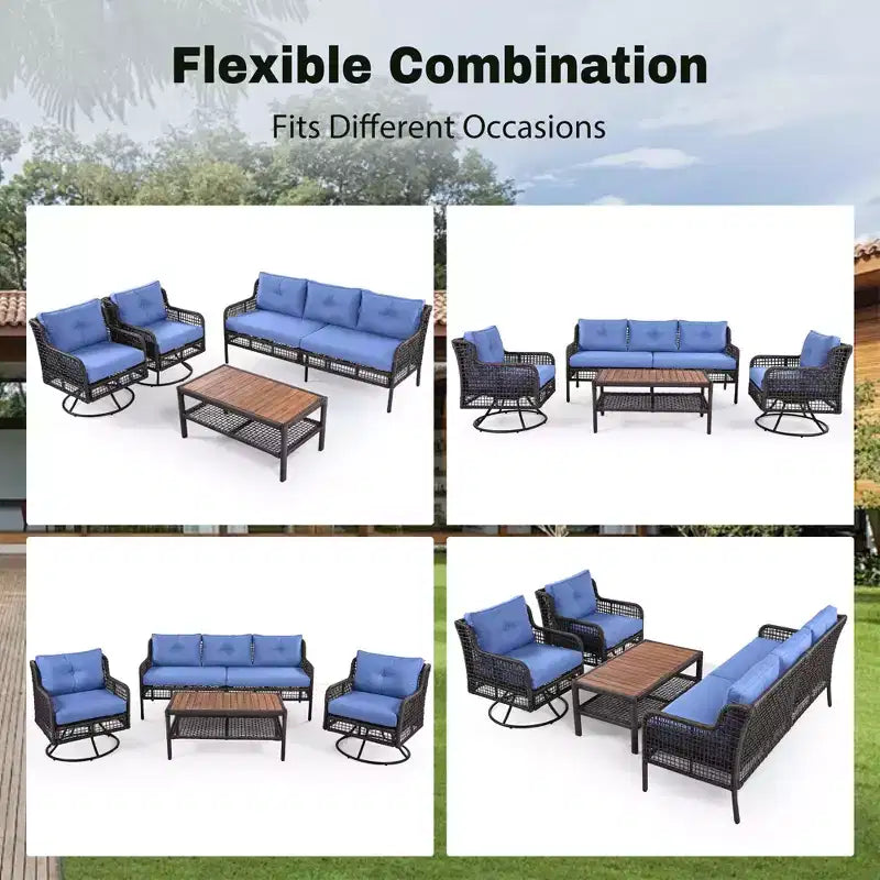 CLIHOME Ensemble de meubles de patio 4 pièces comprenant un canapé en rotin et des fauteuils pivotants, salon de jardin 5 places en rotin pour l'extérieur