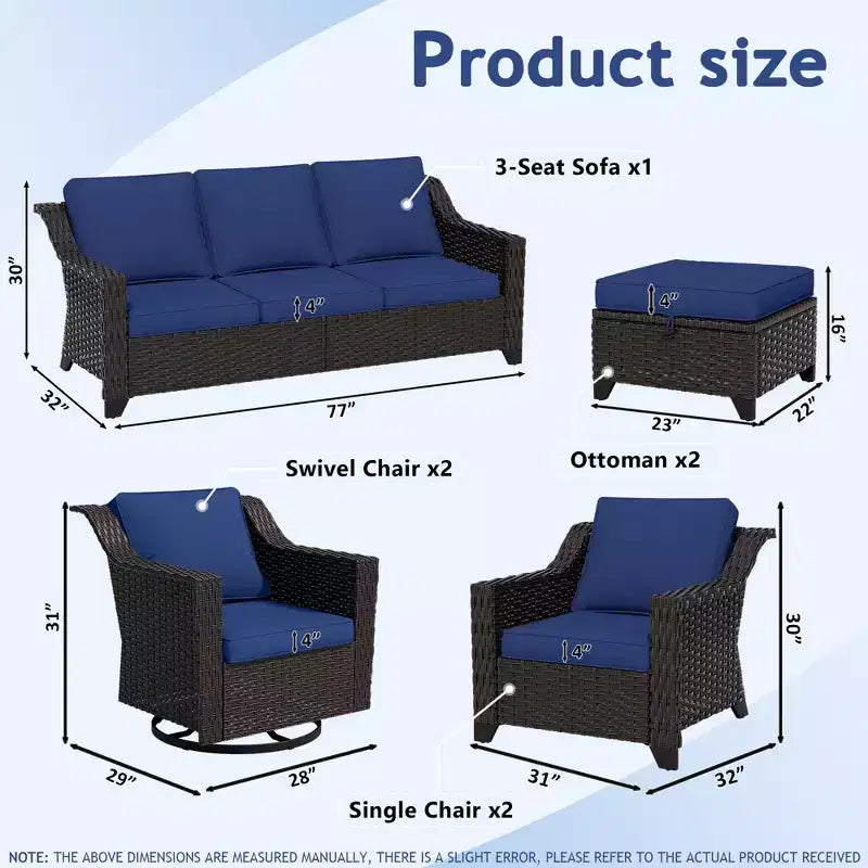 Ensemble modulaire d'extérieur 7 pièces UPTIOT : canapé 3 places, 2 fauteuils pivotants, 2 fauteuils et 2 poufs