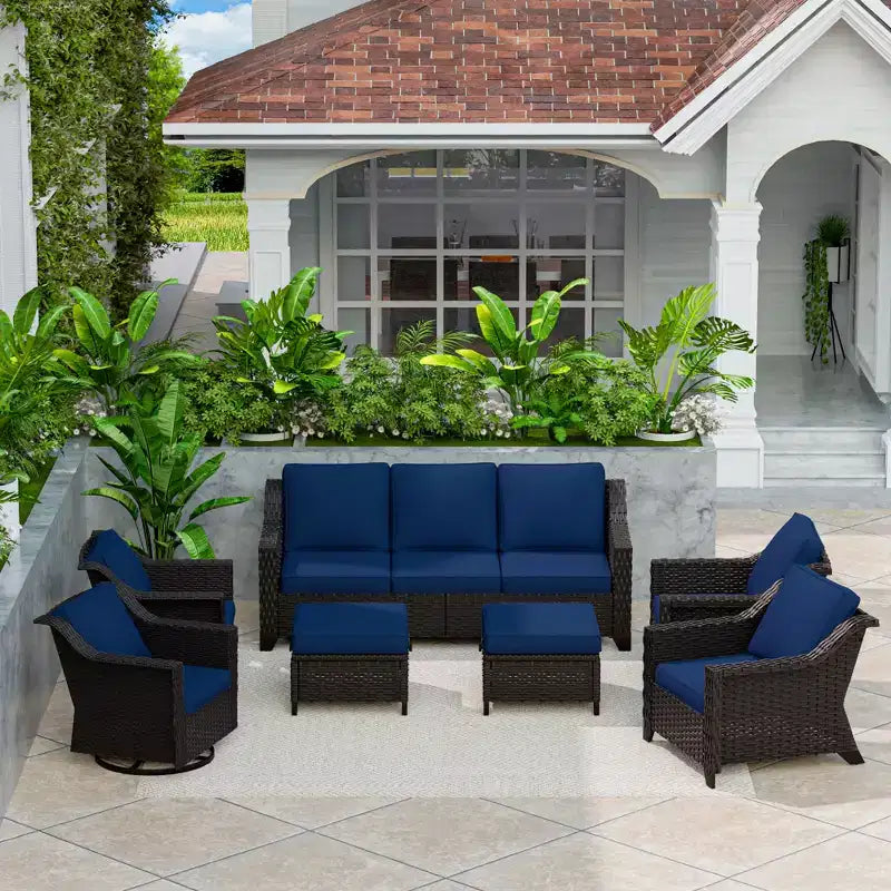 Ensemble modulaire d'extérieur 7 pièces UPTIOT : canapé 3 places, 2 fauteuils pivotants, 2 fauteuils et 2 poufs