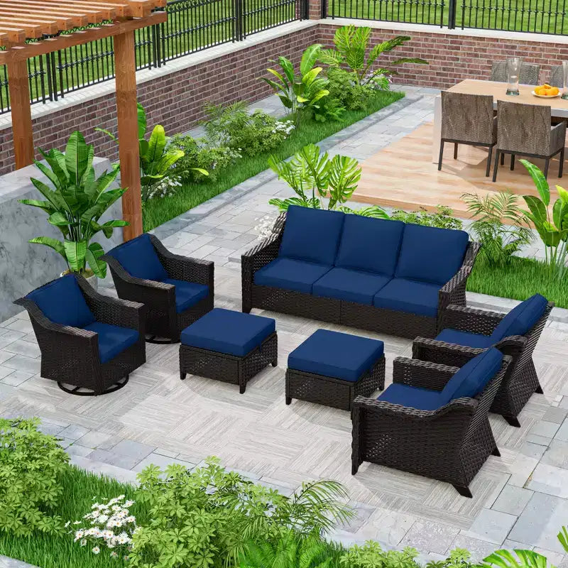 Ensemble modulaire d'extérieur 7 pièces UPTIOT : canapé 3 places, 2 fauteuils pivotants, 2 fauteuils et 2 poufs