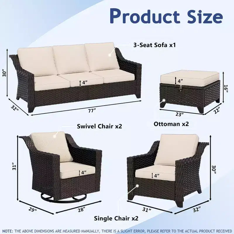 Ensemble modulaire d'extérieur 7 pièces UPTIOT : canapé 3 places, 2 fauteuils pivotants, 2 fauteuils et 2 poufs
