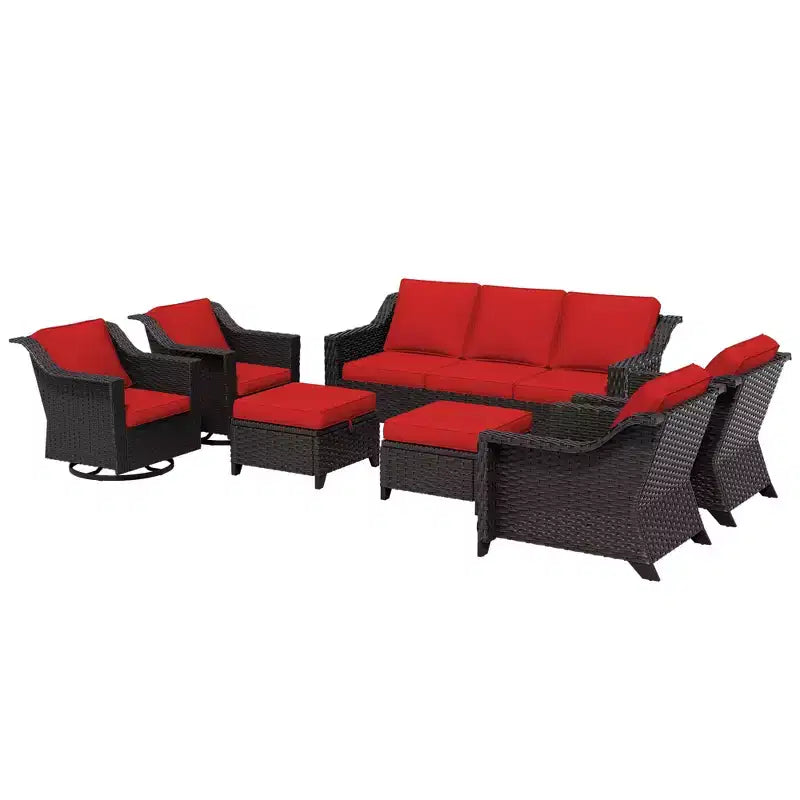 Ensemble modulaire d'extérieur 7 pièces UPTIOT : canapé 3 places, 2 fauteuils pivotants, 2 fauteuils et 2 poufs