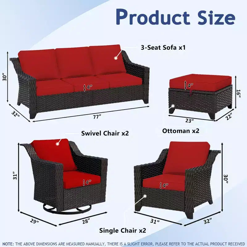 Ensemble modulaire d'extérieur 7 pièces UPTIOT : canapé 3 places, 2 fauteuils pivotants, 2 fauteuils et 2 poufs