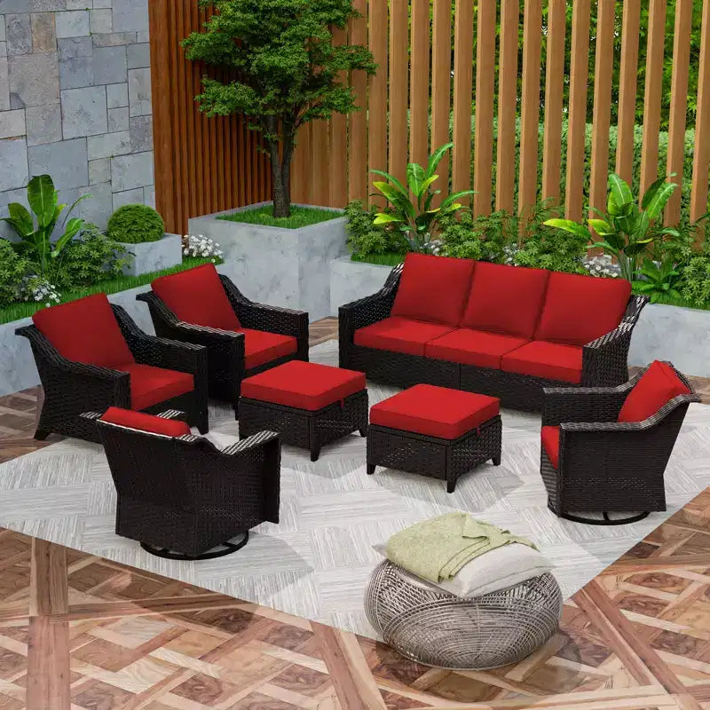 Ensemble modulaire d'extérieur 7 pièces UPTIOT : canapé 3 places, 2 fauteuils pivotants, 2 fauteuils et 2 poufs