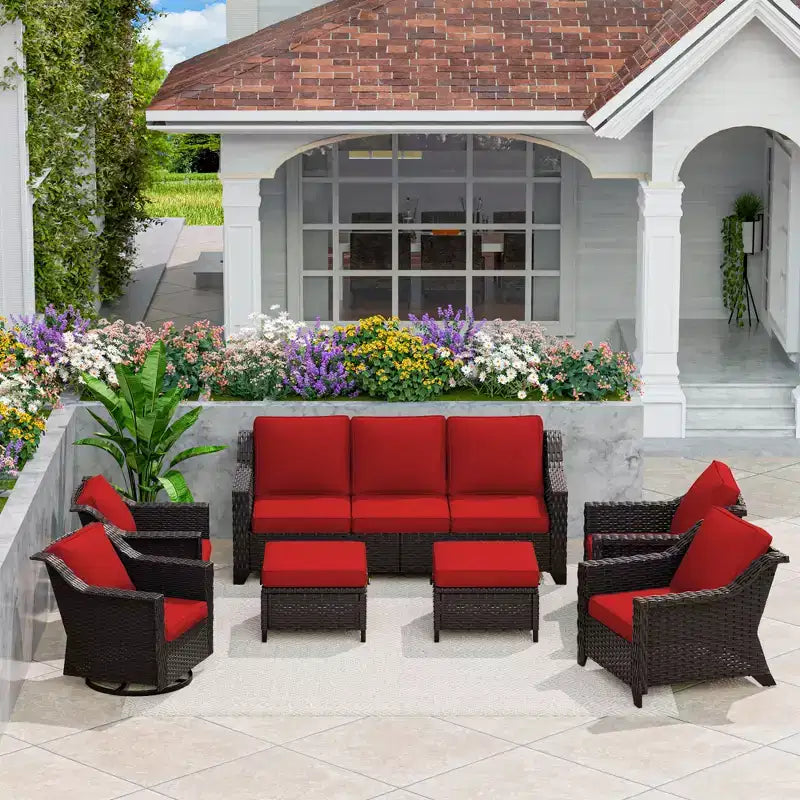 Ensemble modulaire d'extérieur 7 pièces UPTIOT : canapé 3 places, 2 fauteuils pivotants, 2 fauteuils et 2 poufs