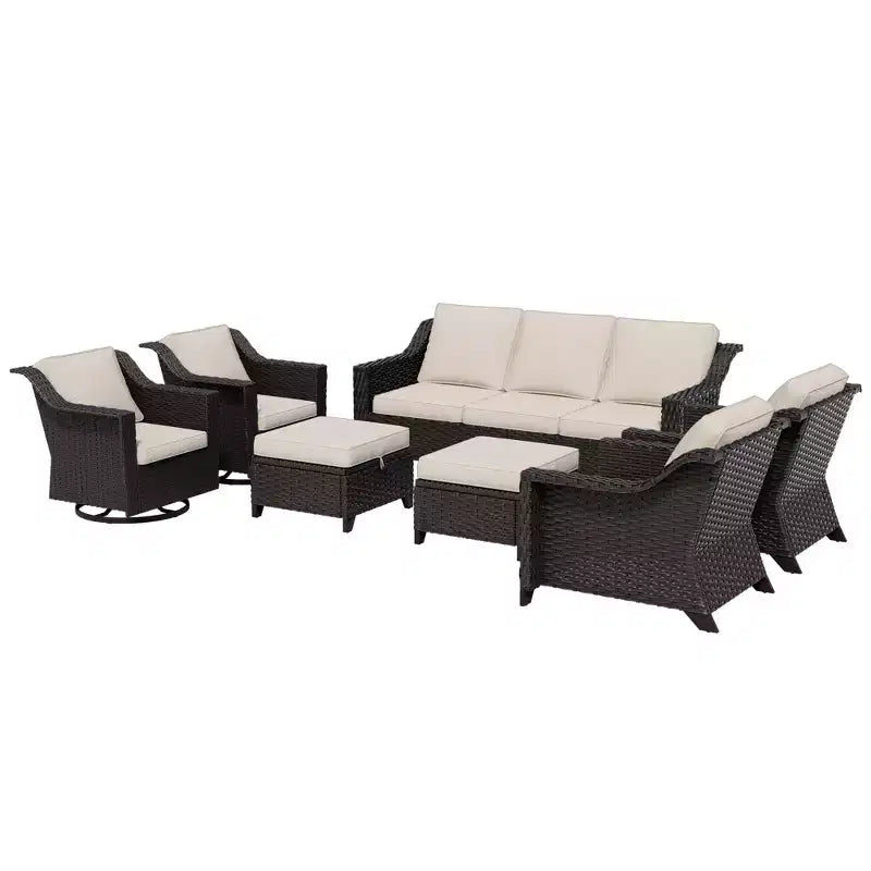 UPTIOT 7-Piece Outdoor Modular Set: 3-Seat Sofa, 2 Swivel Chairs, 2 Armchairs & 2 Ottomans