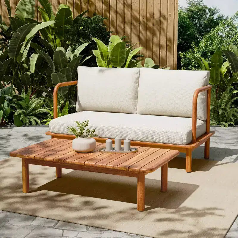Christopher Knight Home Isamu Ensemble de conversation moderne 4 pièces en bois d'acacia avec coussins