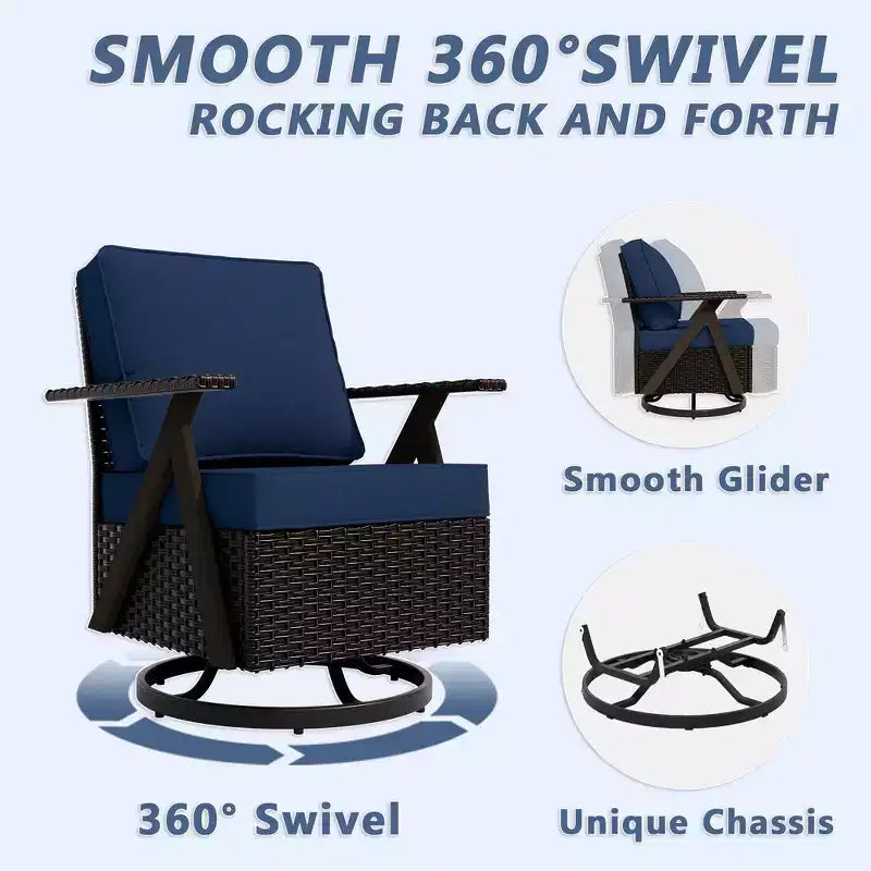 Ensemble de sièges d'extérieur UPTIOT 5 pièces : canapé 3 places, 2 fauteuils pivotants à bascule et 2 poufs pour un confort optimal sur votre terrasse