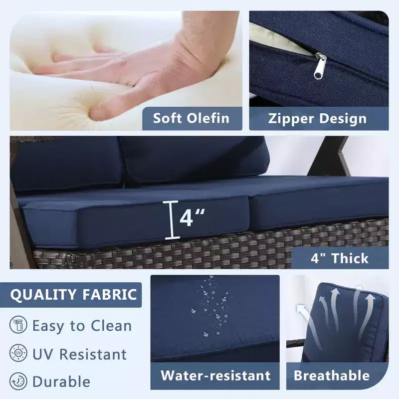 Ensemble de sièges d'extérieur UPTIOT 5 pièces : canapé 3 places, 2 fauteuils pivotants à bascule et 2 poufs pour un confort optimal sur votre terrasse