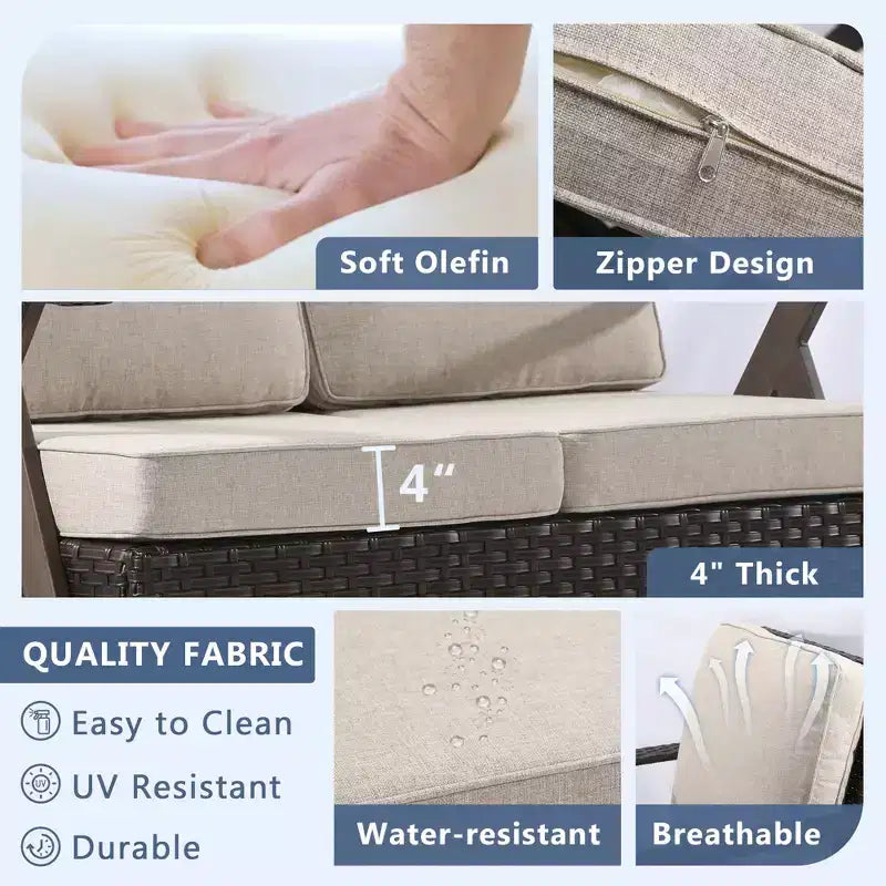 Ensemble de sièges d'extérieur UPTIOT 5 pièces : canapé 3 places, 2 fauteuils pivotants à bascule et 2 poufs pour un confort optimal sur votre terrasse