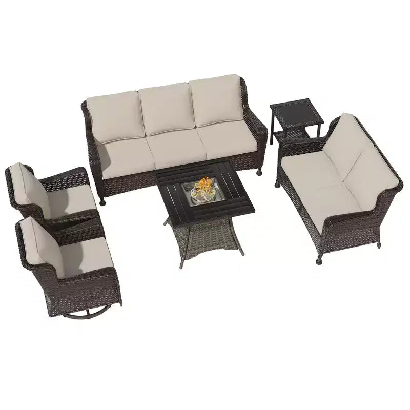 Ensemble d'extérieur ultime 6 pièces UPTIOT avec brasero de 50 000 BTU et fauteuils pivotants à bascule