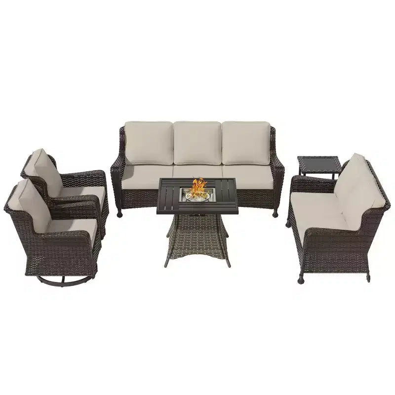 UPTIOT Ultimate 6-Piece Outdoor Set with 50,000BTU Fire Pit & Swivel Rockers