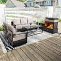 UPTIOT 5-Piece Patio Set: 3-Seat Sofa, 2 Swivel Chairs, Fire Table & Coffee Table with UV-Resistant Olefin Fabric