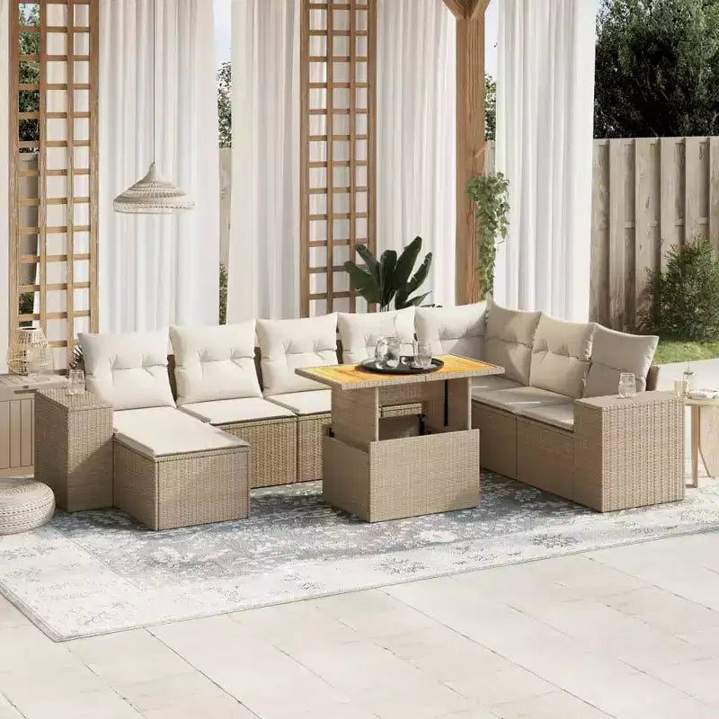 vidaXL Salon de jardin avec coussins 9 pièces résine tressée