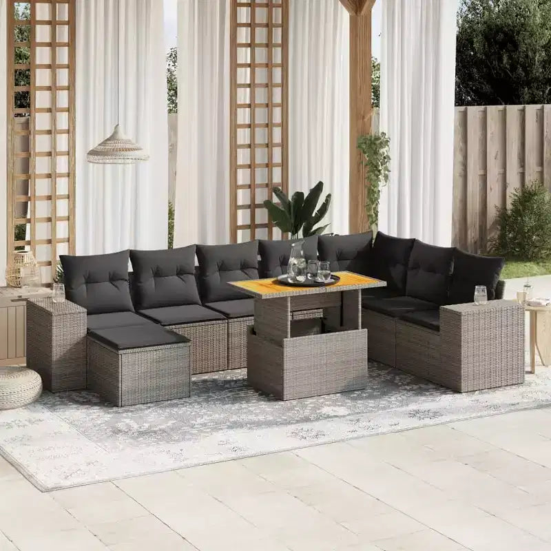 vidaXL Salon de jardin avec coussins 9 pièces résine tressée