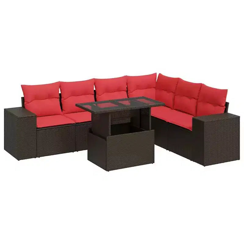 vidaXL Patio Sofa Set with Cushions Poly Rattan Acacia
