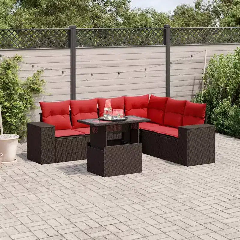 vidaXL Salon de jardin avec coussins en résine tressée et acacia