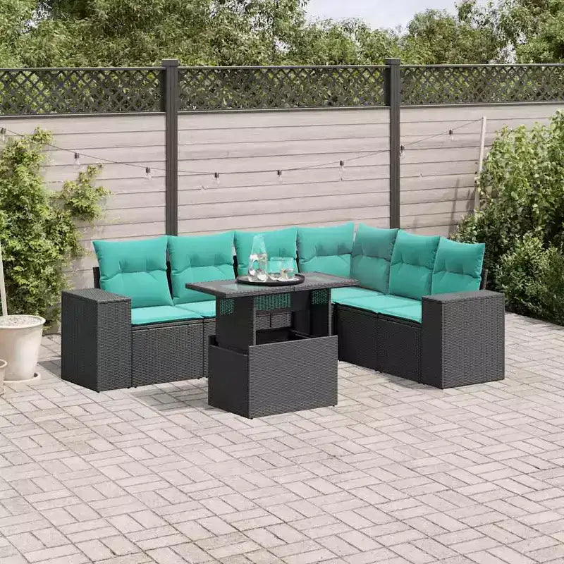 vidaXL Salon de jardin avec coussins en résine tressée et acacia