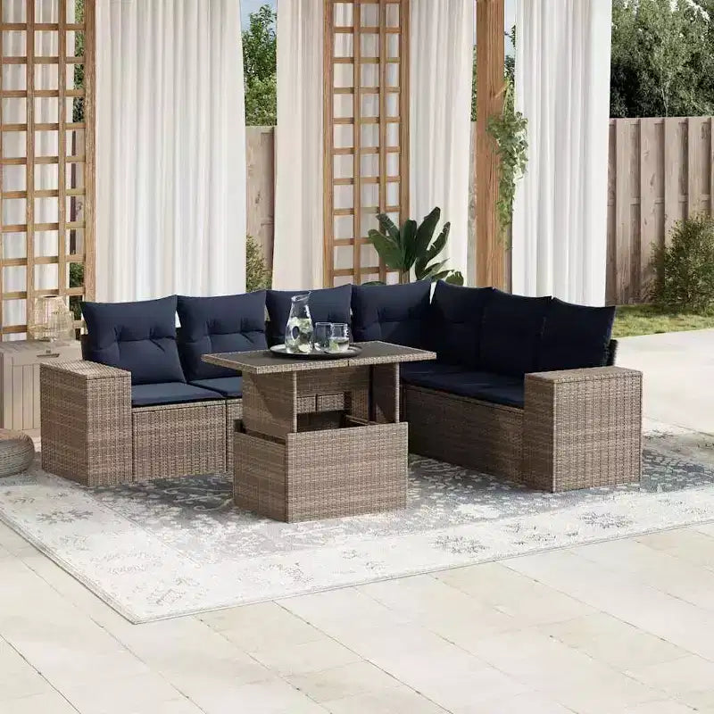 vidaXL Salon de jardin avec coussins en résine tressée et acacia