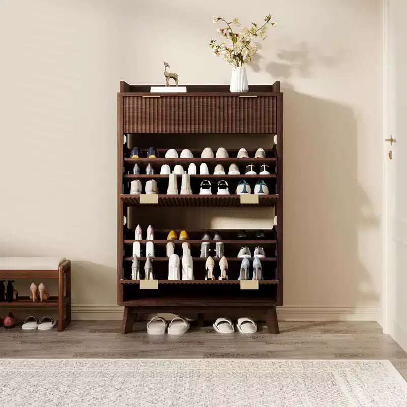 Fluted Shoe Storage Cabinet With 2 Flip Drawers, 48H Freestanding Hidden Shoe Organizer, Narrow Shoe Rack Cabinet For Hallway Living Room