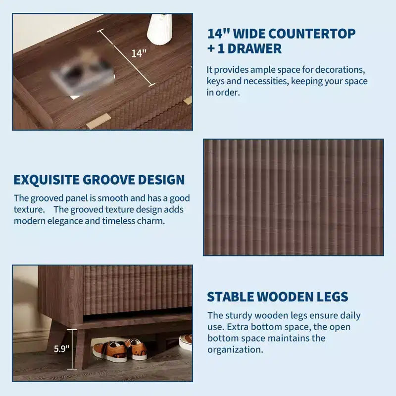 Fluted Shoe Storage Cabinet With 2 Flip Drawers, 48H Freestanding Hidden Shoe Organizer, Narrow Shoe Rack Cabinet For Hallway Living Room