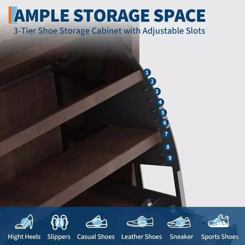 Fluted Shoe Storage Cabinet With 2 Flip Drawers, 48H Freestanding Hidden Shoe Organizer, Narrow Shoe Rack Cabinet For Hallway Living Room