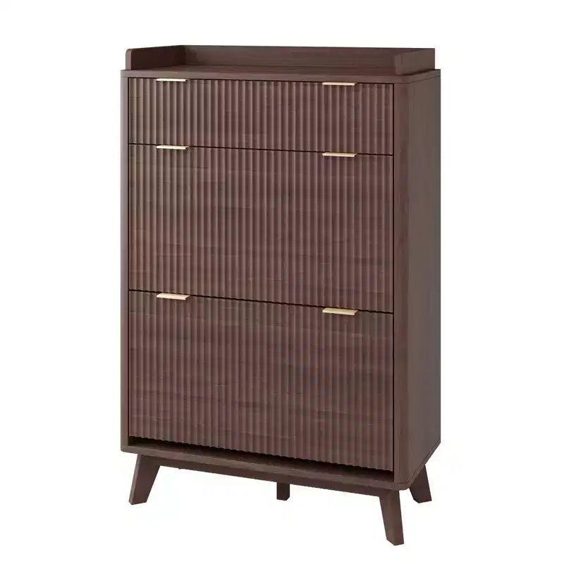 Fluted Shoe Storage Cabinet With 2 Flip Drawers, 48H Freestanding Hidden Shoe Organizer, Narrow Shoe Rack Cabinet For Hallway Living Room
