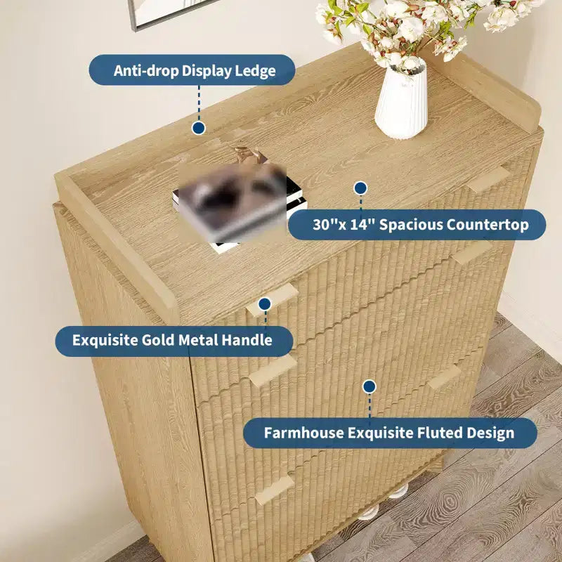 Fluted Shoe Storage Cabinet With 2 Flip Drawers, 48H Freestanding Hidden Shoe Organizer, Narrow Shoe Rack Cabinet For Hallway Living Room