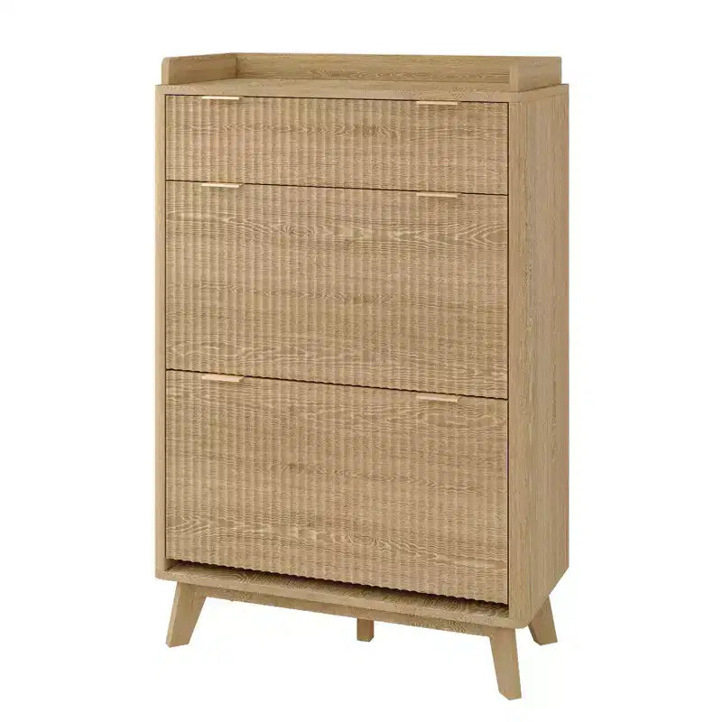 Fluted Shoe Storage Cabinet With 2 Flip Drawers, 48H Freestanding Hidden Shoe Organizer, Narrow Shoe Rack Cabinet For Hallway Living Room