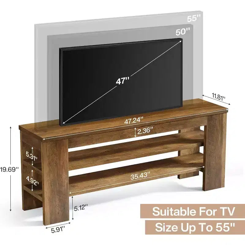 TV Stand for TVs up to 55", 3-Tier Open Shelves, Media Console Table for Living Room or Bedroom