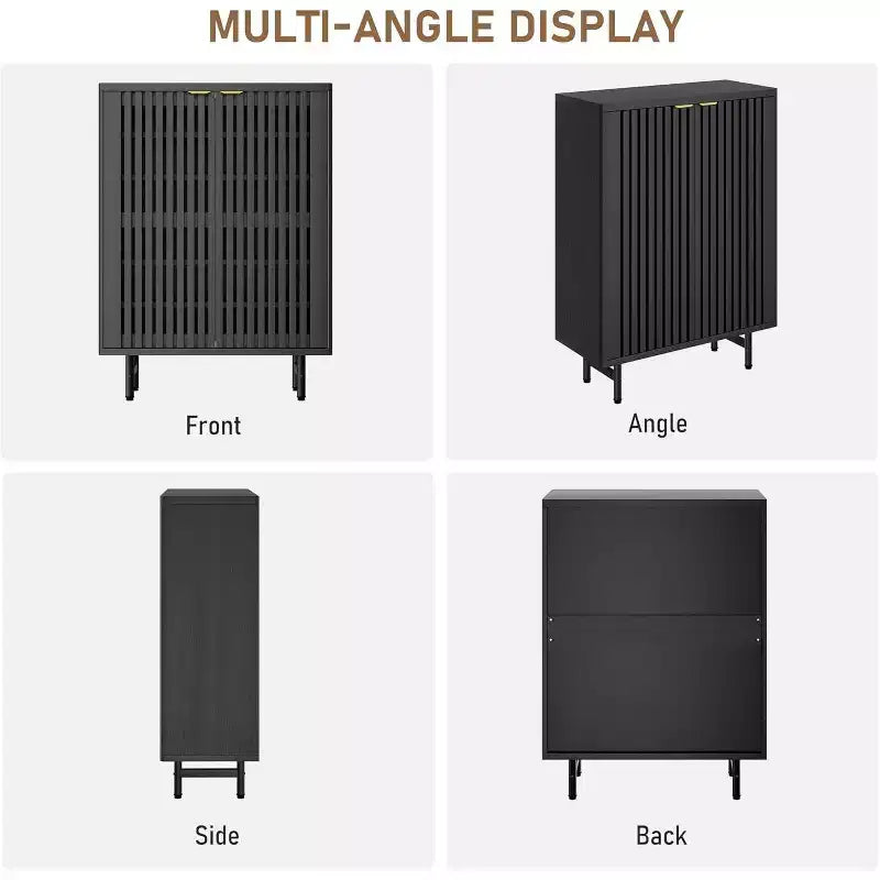 Narrow Shoe Cabinet with Breathable Louver Doors, 6-Tier Hidden Shoe Rack, Freestanding, Black