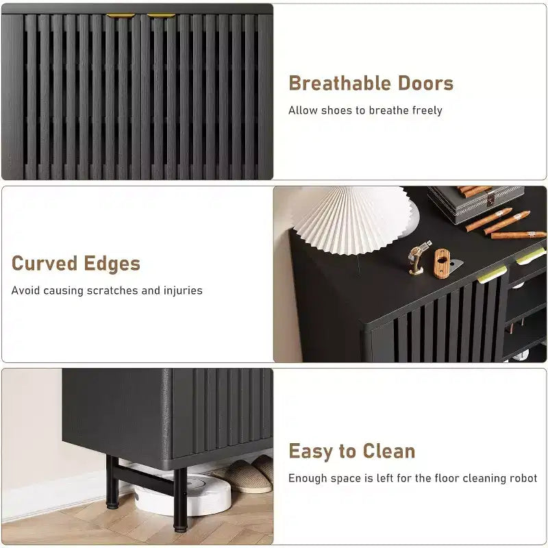 Narrow Shoe Cabinet with Breathable Louver Doors, 6-Tier Hidden Shoe Rack, Freestanding, Black