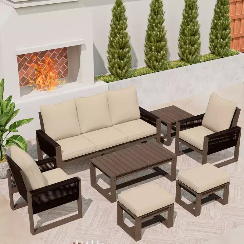 Ensemble de patio extérieur haut de gamme UPTIOT avec bois de pruche et confort résistant à l'eau
